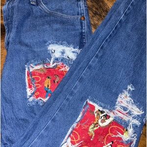 Custom distressed wrangler jeans with retro cowboy pockets